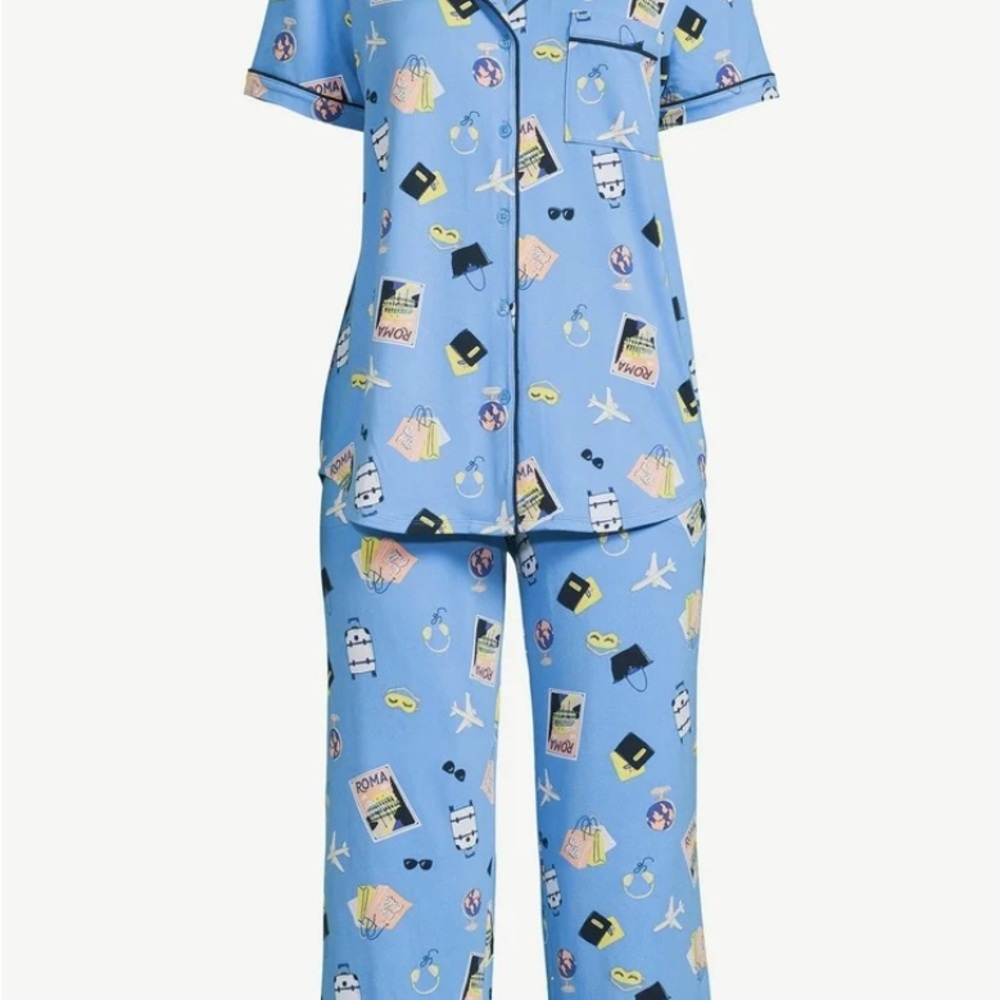 Blue travel print Pajama Set Intimates & Sleepwear
